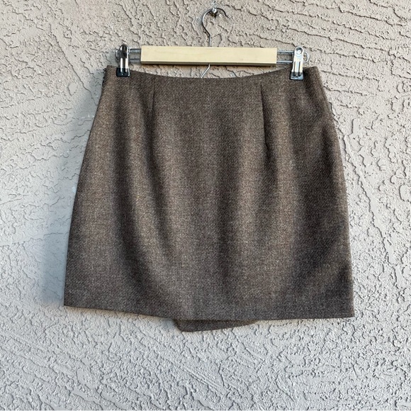 SEZANE Taupe Brown Wool Faux Wrap Mini Skirt Neutral Button Peter Skirt Sz 4 - Picture 5 of 12